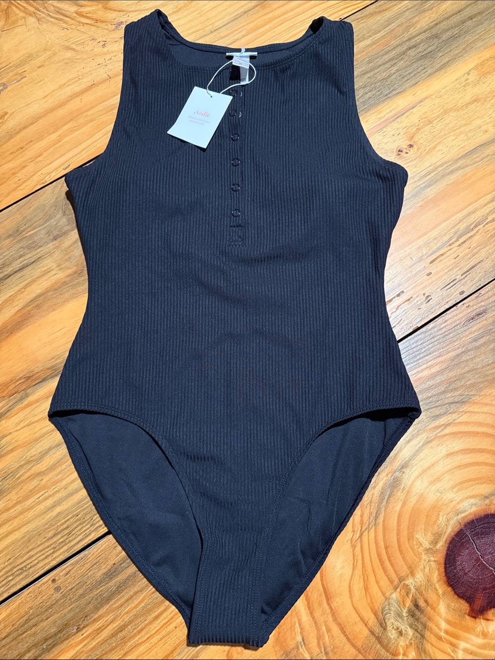 Andie Malibu Ribbed One-Piece Black Swimsuit Medium NWT - Picture 5 of 6